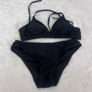 CUPSHE Black Bikini Set Two Piece Multi Strap Triangle Swimsuit Size Small NWT